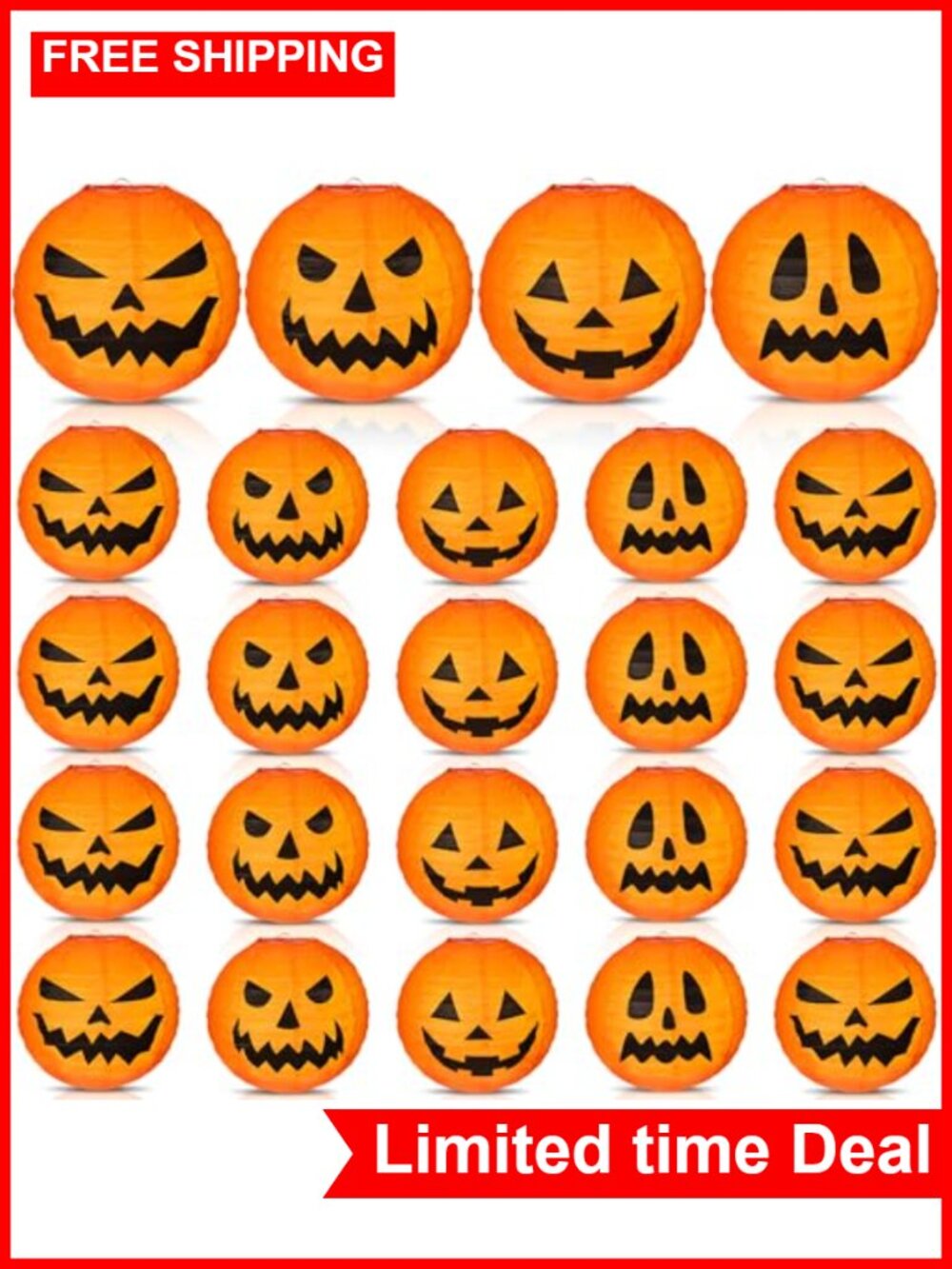24 Halloween Paper Lanterns Pumpkin Hanging Decorations 12 inch Party